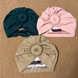 Silk lines baby Turban Set - Pink, Green, Tan